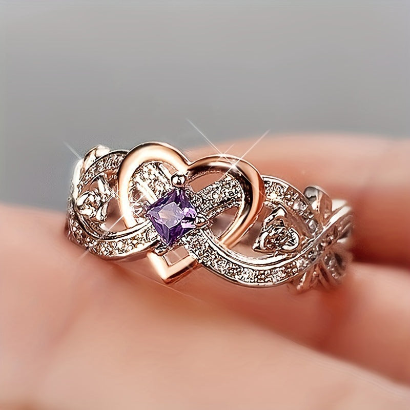Elegant Women's Simple Heart-shaped Zircon Ring Jewelry