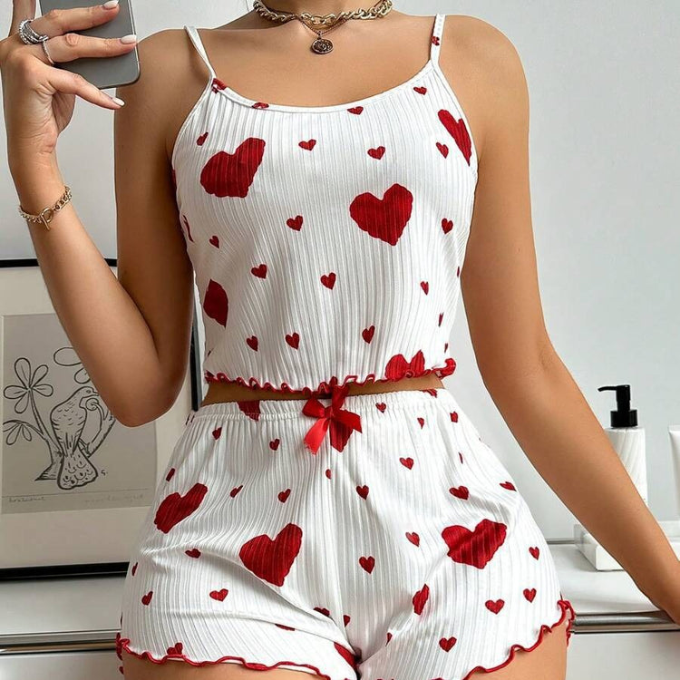 Heart print women pajamas set front view